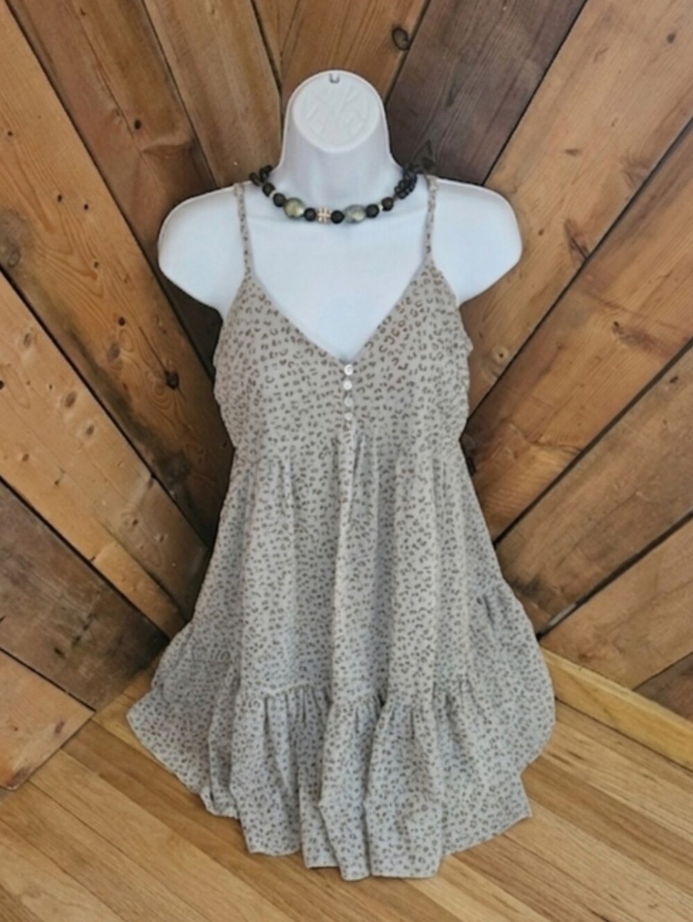 Entro Boho Animal Leopard Print Tiered Babydoll Mini Sundress M - Picture 2 of 12